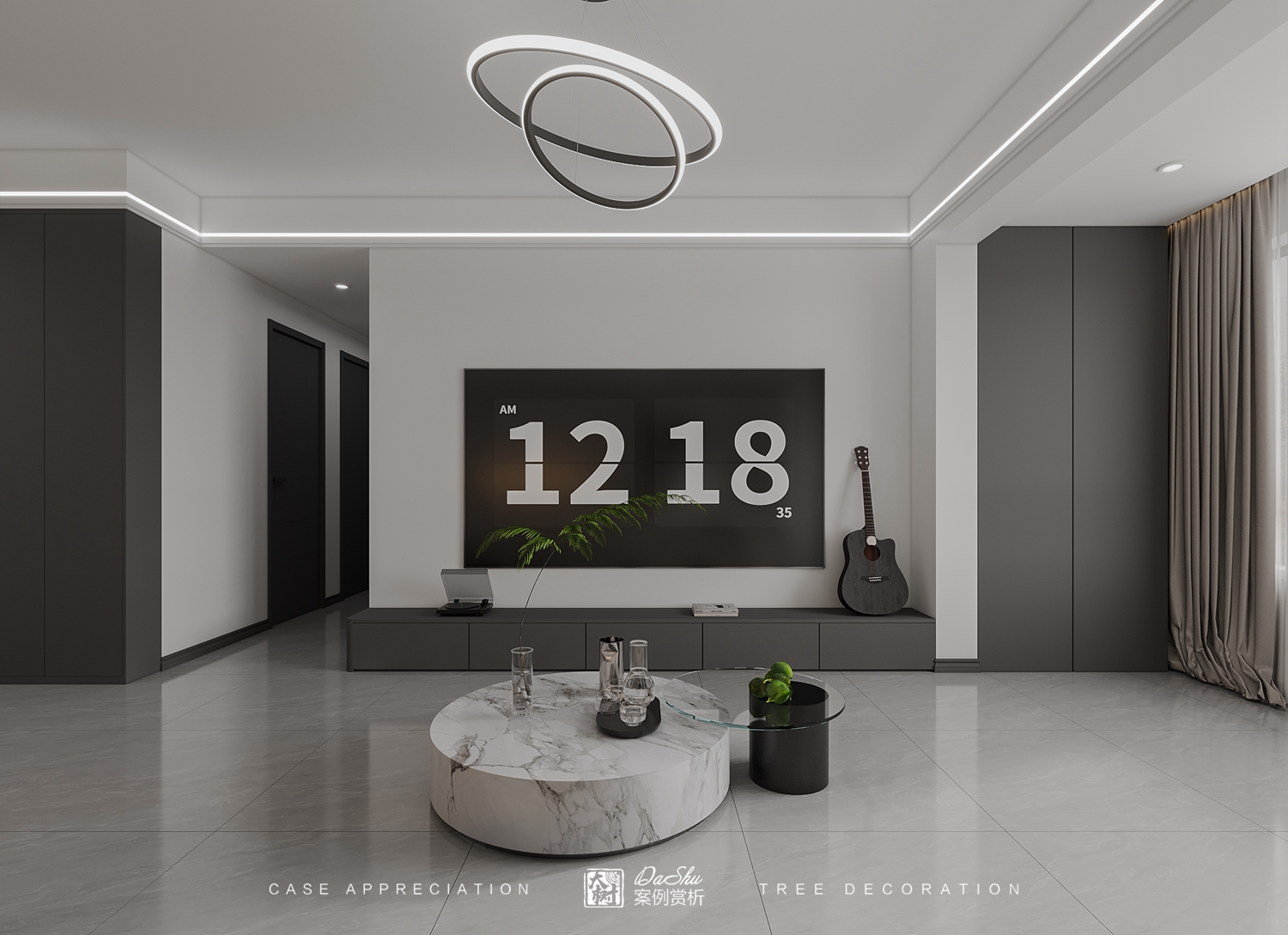 松江春晓93㎡现代黑白灰效果图