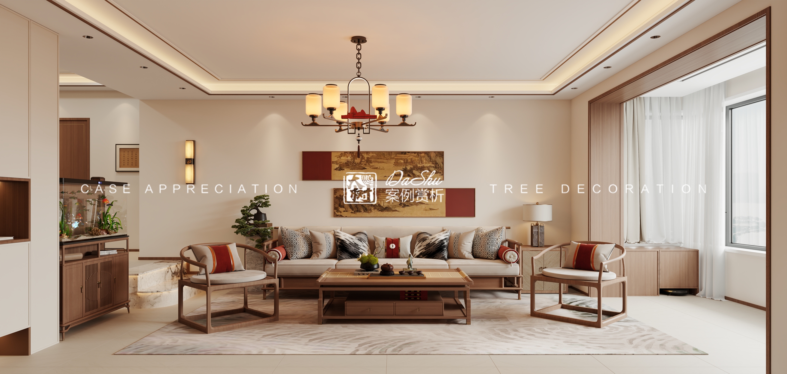 中北春城130㎡新中式风格效果图